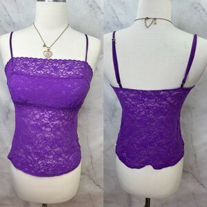 Vintage 00s Milkmaid y2k Victoria's Secret Purple Lace Floral M Cami Top Fairy
